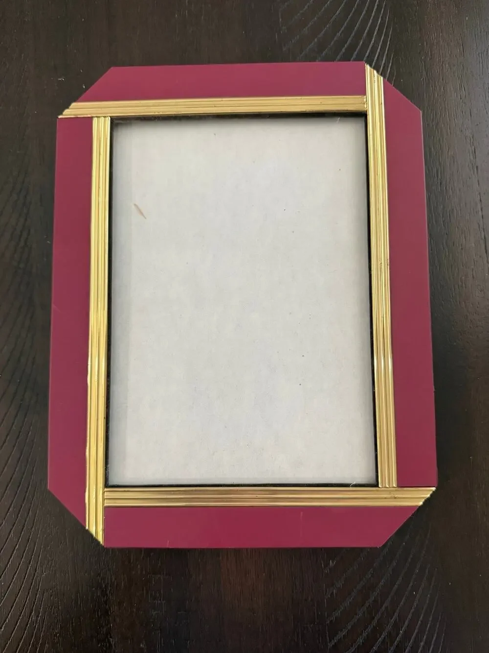 Vintage Burgundy & Gold Solid Brass 5x7 Tabletop Picture Frame